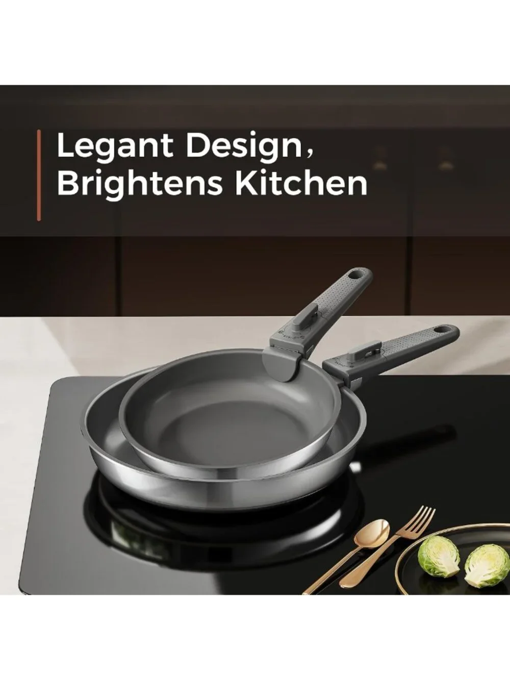 5PCS Non-Stick Cookware Set, Diamond-Titanium Ceramic & Stainless Steel